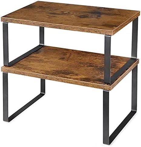 YBING 2er Set Schrank Regal, Thekenregal, Schrankregale für Küchenschränke, Stapelbares und Erweiterbares Lagerregal für Utensilien, Geschirr, Konservendosen, Gewürze, modernes Schwarz und Braun von YBING