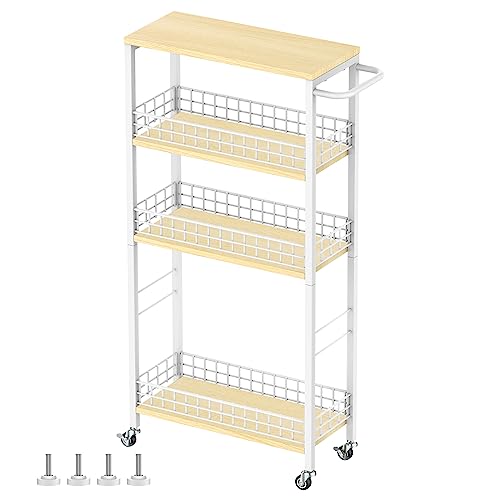 YBING Schlanker Aufbewahrungswagen mit 4 Ebenen, Schmaler Rollwagen auf Rädern, Mobiler, Küchenwagen schmal mit Holztischplatte, Ausziehwagen, Wohnzimmer, Bad, Arbeitszimmer 18 cm Breit YBING Schlanker Aufbewahrungswagen mit 4 Ebenen, Schmaler Rollwagen auf Rädern, Mobiler, Küchenwagen schmal mit Holztischplatte, Ausziehwagen, Wohnzimmer, Bad, Arbeitszimmer 18 cm Breit von YBING