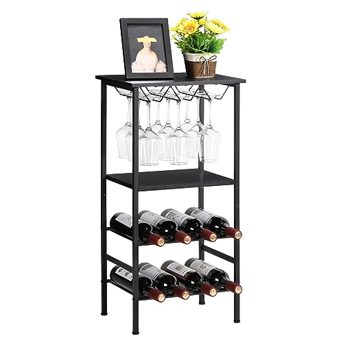 YBING Weinregal, Freistehend, Boden-Weinbarregal mit Glashalter und Tischplatte, 8 Flaschen, Holz-Weintische mit Regalen, 4 Etagen, Weinflaschen-Organizer, Präsentationsständer, Schwarz YBING Weinregal, Freistehend, Boden-Weinbarregal mit Glashalter und Tischplatte, 8 Flaschen, Holz-Weintische mit Regalen, 4 Etagen, Weinflaschen-Organizer, Präsentationsständer, Schwarz von YBING