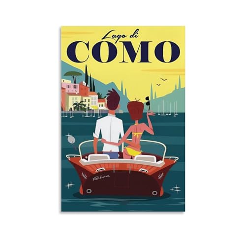 YBJDLO Vintage-Reiseposter Lake Como, Zimmer-Wohnzimmer, Dekoration, moderne ästhetische Wandkunst, Geschenk für Freunde, Bett, ungerahmt, 50 x 75 cm von YBJDLO