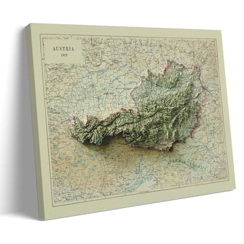 YBJDLO Vintage-Reliefkarten-Poster, Europa, Österreich, Raum, Wohnzimmer, Dekor, moderne ästhetische Wandkunst, Geschenk für Freunde, Bettrahmen-Stil, 50 x 75 cm YBJDLO Vintage-Reliefkarten-Poster, Europa, Österreich, Raum, Wohnzimmer, Dekor, moderne ästhetische Wandkunst, Geschenk für Freunde, Bettrahmen-Stil, 50 x 75 cm von YBJDLO