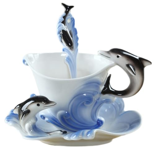 YBK Tech, 3D-Delphin Keramik Kaffeetasse und Untertasse Set von YBK Tech