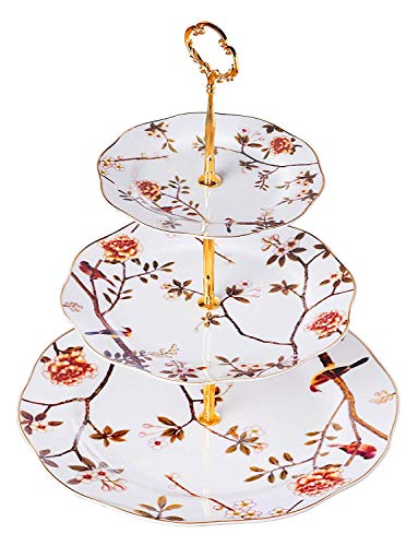 YBK Tech Vintage 3 Etagen Porzellan Kuchenständer Dessert Display Ständer Kuchenplatte Lebensmittelregal (braun) von Eplze