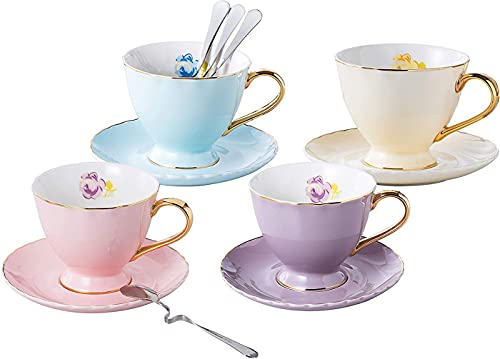 YBK Tech Espressotasse und Untertasse Sets, Porzellan Teetasse für Haus Küche Tee Party (4 sortierte Farbe/Set) (180ml) von YBKTEX