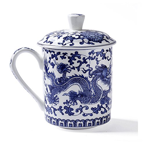 YBK Tech Euro Stil Kunst Knochen China keramisch Tee Kaffee Tasse für Frühstück Zuhause Küche (Blauer Drache) von YBK Tech