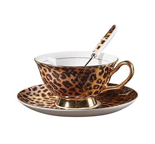 YBK Tech Euro-Stil Knochenporzellan Tasse & Untertasse Set, 200ml Kaffee Tasse für Home Küche Hochzeit (Leopardenmuster) von Eplze