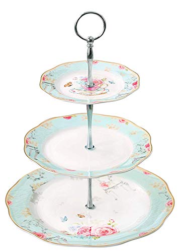 YBK Tech Euro Style 3-stöckiges Porzellan Knochenporzellan Stilvoller Tortenständer Dessert Display Kuchen Teller Essen Rack - Hellblau von Eplze