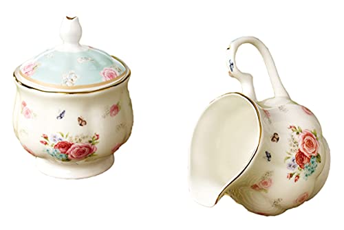 YBK Tech Schmetterling & Rose Muster Knochen China Porzellan Milch Süden und Zucker Schüssel Set für Kaffee Schmecken Trinken (Muster II) von YBK Tech