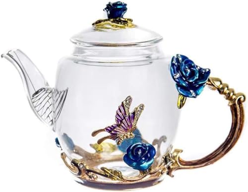 YBK Tech Emaille Glas Teekanne in Geschenkbox, kleine Teekanne für Kung Fu Tee (Blue Rose) von YBKTEX