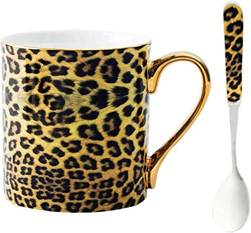 YBK Tech Kaffeetasse aus Knochenporzellan, Teetasse für Zuhause, Küche, Büro (Leoparden-Druck) von YBK Tech