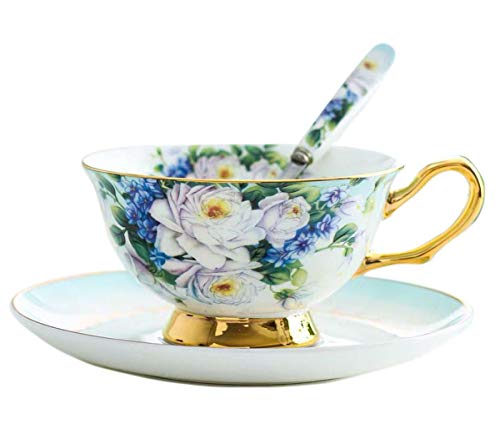 YBK Teetasse und Untertasse, Euro-Stil, Knochenporzellan, für Tee, Kaffee, Frühstück, Zuhause, Küche, Violett/Blau von YBKTEX