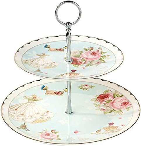 YBK Tech Euro-Stil 2-stöckiges Porzellan rund Kuchenplatte Ständer Dessert Display Kuchen Teller Essen Rack (blau) von YBKTEX
