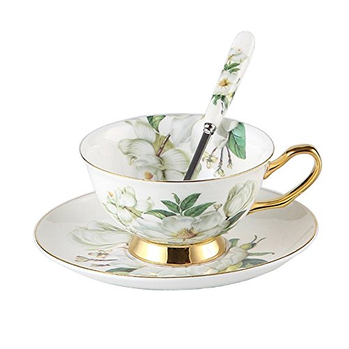 YBK Tech Euro Stil Tasse & Untertasse Set Kunst Knochen China keramisch Tee Kaffee Tasse für Zuhause Küche Hochzeit (Kamelie) von YBKTEX