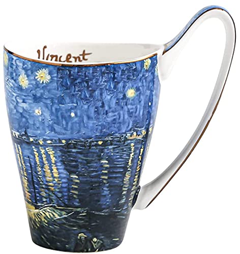 YBK Tech Kaffeetasse aus Knochenporzellan, 473 ml, große Teetasse – Design inspiriert von Van Goghs Gemälden (Sternenhimmel über der Rhône) von YBKTEX