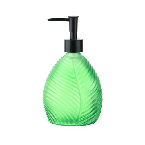 Tischseifenspender 2er-Pack Seifenspender aus Glas, Handseifenflaschen aus Glas mit Blattprägung, Spenderflaschen mit Druckfunktion Compatible with Küchen, Badezimmer und Toiletten(Light Green) von YBNKKUXKN