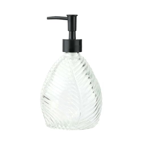 Tischseifenspender 2er-Pack Seifenspender aus Glas, Handseifenflaschen aus Glas mit Blattprägung, Spenderflaschen mit Druckfunktion Compatible with Küchen, Badezimmer und Toiletten(Transparent) von YBNKKUXKN