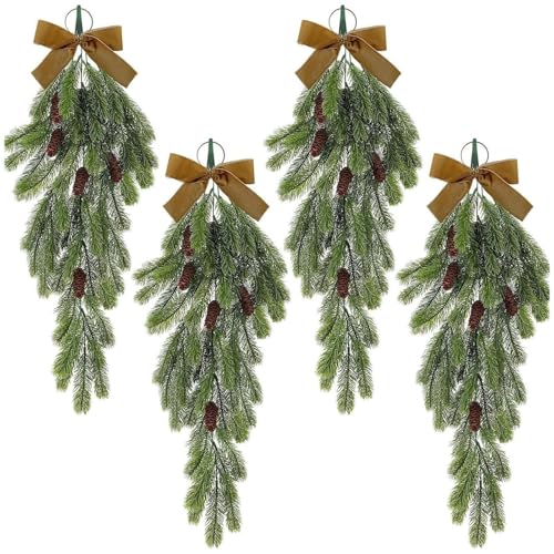 YBNKKUXKN 4 Pcs Künstliche Weihnachten Schnee Teardrop Swag Grün Artificia Kranz Mit Bowkno for Weihnachten Tür Kaminsims Kamin Dekor YBNKKUXKN 4 Pcs Künstliche Weihnachten Schnee Teardrop Swag Grün Artificia Kranz Mit Bowkno for Weihnachten Tür Kaminsims Kamin Dekor von YBNKKUXKN
