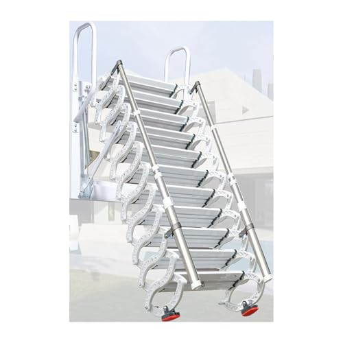 YBNKKUXKN Auszugsleppe Elektrische teleskopische Leiter geschmiedet Aluminiumlegierung Dachbodenleiter ohne Handläufe Wandmontaged Faltleiter für den Heimgebrauch Klapptreppe von YBNKKUXKN
