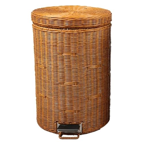 YBNKKUXKN Kreativer Mülleimer aus natürlichem Rattan, langsamer, leiser Pedal-Mülleimer mit Deckel, modischer Papierkorb im nordischen Landhausstil(Geel,12L) von YBNKKUXKN