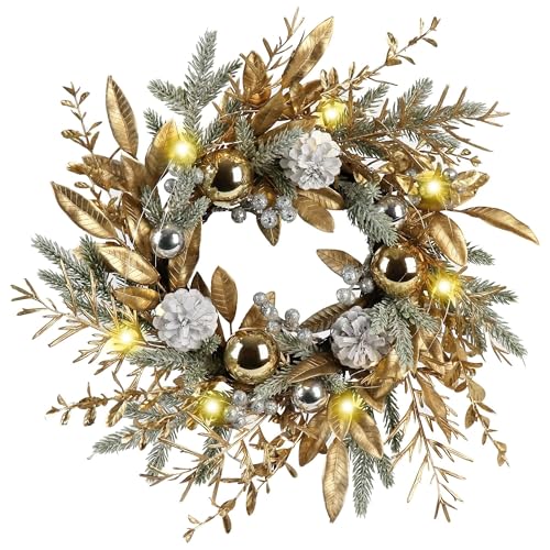 YBNKKUXKN Künstlicher Weihnachtskranz, Gold, warme Lichter, Weihnachtsdekoration for Tür und Heimdekoration, 50,8 cm YBNKKUXKN Künstlicher Weihnachtskranz, Gold, warme Lichter, Weihnachtsdekoration for Tür und Heimdekoration, 50,8 cm von YBNKKUXKN