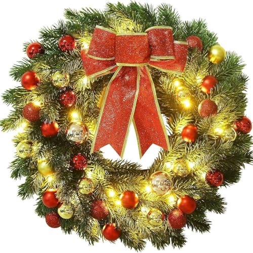 YBNKKUXKN Künstlicher Weihnachtskranz mit Beleuchtung, grün, dekoriert mit Tannenzapfen und Beerenbüscheln, Weihnachtsdekoration for Türen und Wände(40cm Christmas Ball Without Lights) von YBNKKUXKN