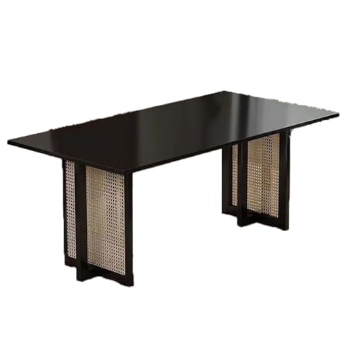 YBNKKUXKN Möbel Couchtisch Couchtisch aus massivem Holz, rechteckiger Esstisch mit stilvollen Rattanbeinen, geeignet for Wohnzimmer, Büro und Restaurant(Svart,1.2m) von YBNKKUXKN