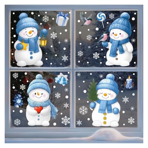YBNKKUXKN Weihnachten deko Weihnachts-Fensteraufkleber, 4 Bögen, Schneemann-Familien-Design mit Schneeflocken, Fensteraufkleber, PVC, statische Aufkleber for Zuhause zierschmuck von YBNKKUXKN