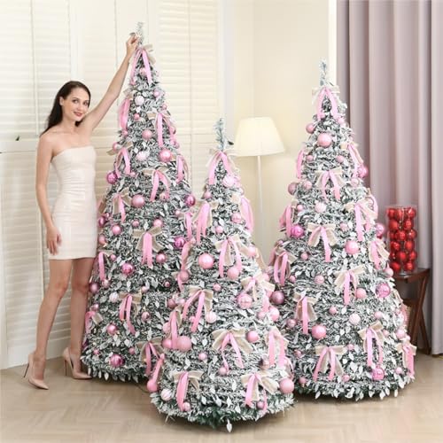 YBNKKUXKN Weihnachtsbaum 5ft Pencil Christmas Tree, Artificial Slim Xmas Tree with LED Lights Metal Stand, for Home Office Indoor Holiday Decor Pink Dekoration(Light,150cm) von YBNKKUXKN