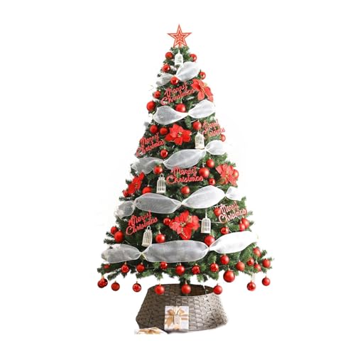 YBNKKUXKN Weihnachtsbaum Roter Weihnachtsbaum mit Verschlüsselungsdesign, Band und Lichtern for die Weihnachts- und Partydekoration zu Hause, drinnen und draußen Dekoration(2.4m) von YBNKKUXKN