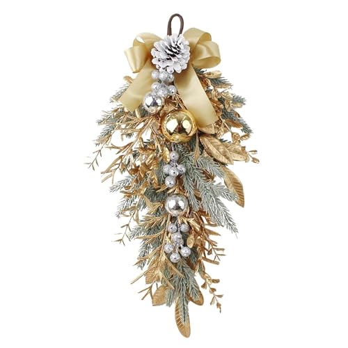 YBNKKUXKN Weihnachtskränze for die Haustür, 2 Stück, Weihnachts-Tränenkranz, Winterkranz mit Goldener Kugel for die Wand- und Fensterdekoration zu Hause von YBNKKUXKN
