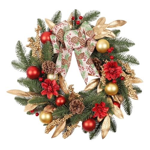 YBNKKUXKN Weihnachtskränze for die Haustür, Weihnachts-Winterkranz mit künstlichem Tannenzapfen und Schleife, Weihnachtsgirlande for Fensterleiter YBNKKUXKN Weihnachtskränze for die Haustür, Weihnachts-Winterkranz mit künstlichem Tannenzapfen und Schleife, Weihnachtsgirlande for Fensterleiter von YBNKKUXKN