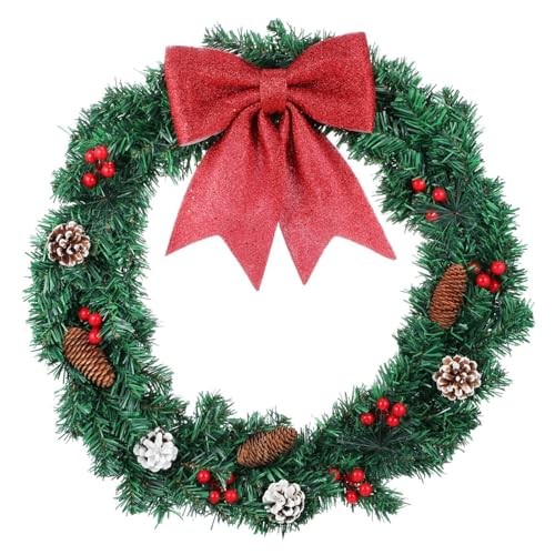 YBNKKUXKN Weihnachtskränze for die Haustür mit Lichtern, Weihnachtskranz mit Beeren und Schleifen, Dekorationen for Fenster, Kamin, Wand, Haustür(No Light,60cm) von YBNKKUXKN