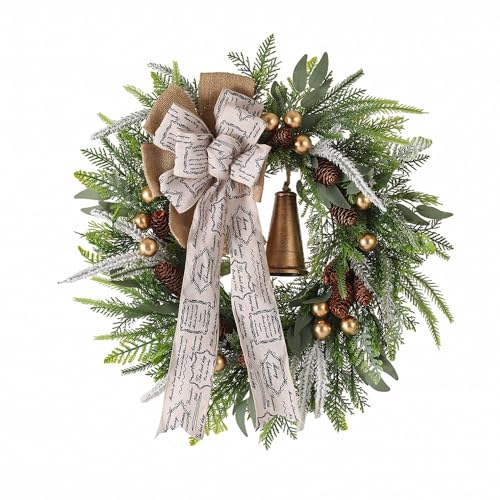 YBNKKUXKN Weihnachtskranz-Dekorationen mit Vintage-Charme-Glocke, Weihnachtskranz-Wanddekoration for drinnen und draußen, for die Inneneinrichtung(50cm) von YBNKKUXKN