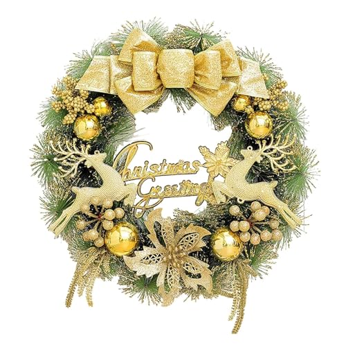 YBNKKUXKN Weihnachtskranz for die Haustür, goldene Rentierkugeln und Festliche Schleife for die Wand, das Fenster, die Veranda, die Innen- und Außendekoration zu Hause(Gold) von YBNKKUXKN