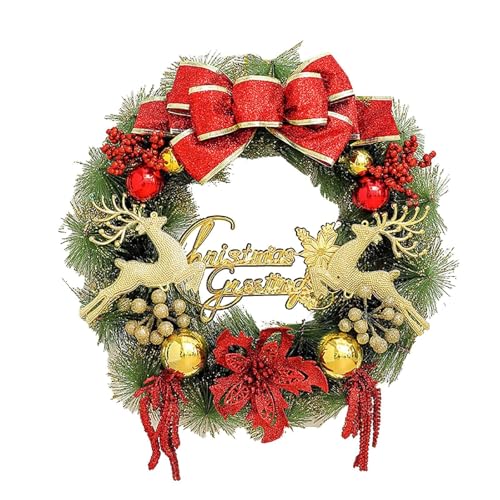 YBNKKUXKN Weihnachtskranz for die Haustür, goldene Rentierkugeln und Festliche Schleife for die Wand, das Fenster, die Veranda, die Innen- und Außendekoration zu Hause(Rosso) von YBNKKUXKN