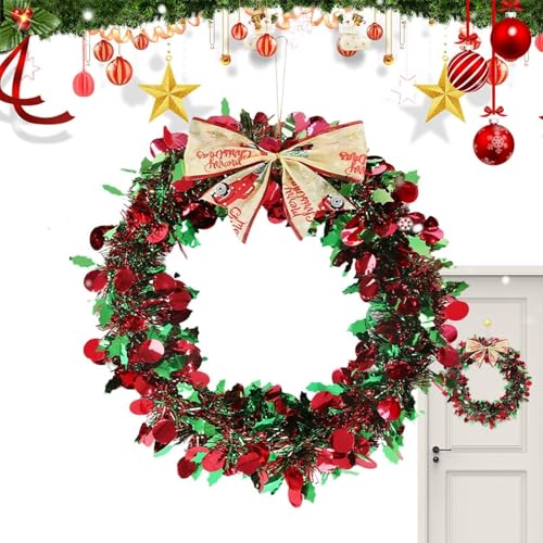 YBNKKUXKN Weihnachtskranz mit Haken, Weihnachtskranz, dekoratives Weihnachts-Hängeornament, künstlicher Türkranz mit Schleife(A) von YBNKKUXKN