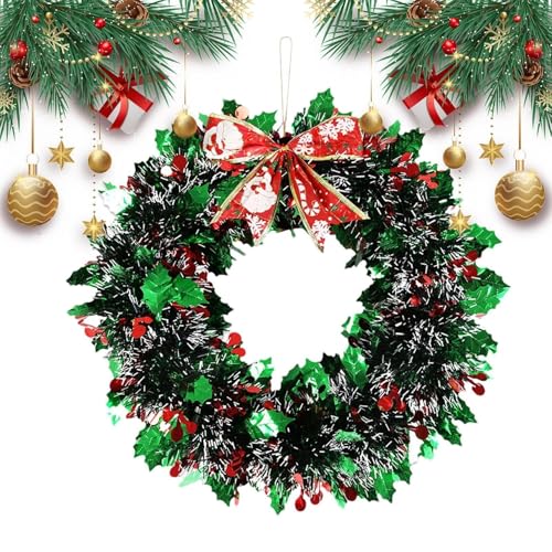 YBNKKUXKN Weihnachtskranz mit Haken, Weihnachtskranz, dekoratives Weihnachts-Hängeornament, künstlicher Türkranz mit Schleife(C) von YBNKKUXKN