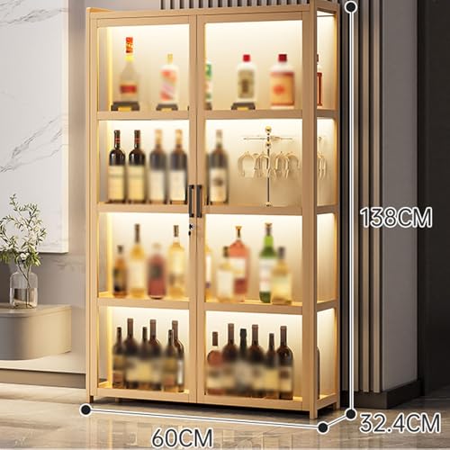 YBNKKUXKN Weinregal Weinregal mit Schloss, mehrschichtiger Weinschrank, Lagerschrank mit integrierter Lichtleiste for die Bar im Restaurant zu Hause, Weinregale(Blanc,Five-Layer) von YBNKKUXKN