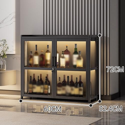 YBNKKUXKN Weinregal Weinregal mit Schloss, mehrschichtiger Weinschrank, Lagerschrank mit integrierter Lichtleiste for die Bar im Restaurant zu Hause, Weinregale(Svart,Three-Layer) von YBNKKUXKN
