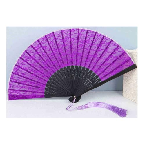YBNKKUXKN handventilatoren Spitzen-Handfächer, faltbar, Taschenfächer, können als Hochzeitsgeschenk, Maskerade-Dekoration, Schießrequisiten verwendet werden(Purple) von YBNKKUXKN