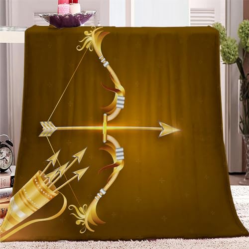 YBRAVO Fleecedecke 150x200 cm Goldenes Muster mit Pfeil und Bogen Kuscheldecke Flauschig Decke Flanell Fleecedecke Sofadecke Weich Deckeldecke Wohndecke für Bett Sofa Zimmer deko von YBRAVO