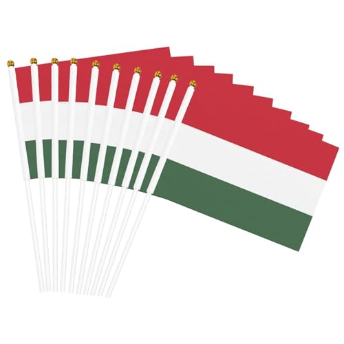 10 Stück europäische Länder winkende Flaggen21ｘ14ｃｍ，10er Set Tischfahnen Handflaggen Mini Fähnchen Fussball Fan Anfeuern Farbe Europa (10 Stück - Ungarn) von YBWZH