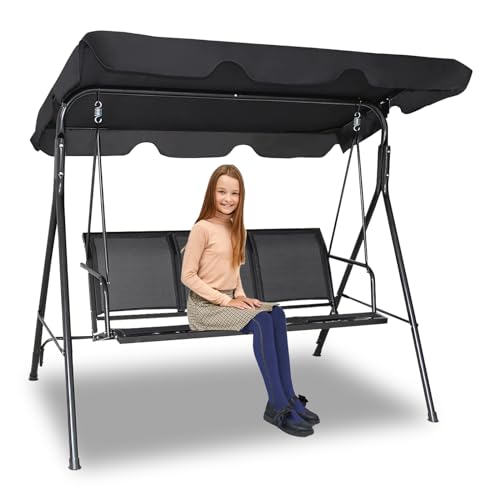 Hollywoodschaukel, Universal Sonnendach für Hollywoodschaukel,600D-Ripstop-Oxford-Tuch Dachplane Hängematte Dach für Gartenschaukel,Anti-UV,250 * 190CM (Schwarz) von YBYHFAA