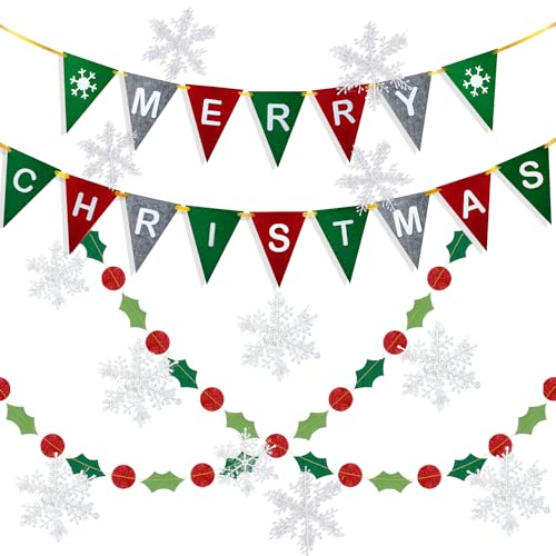 YBwanli 15 Stück Weihnachten Bunting Banner, Weihnachten Girlande,Merry Christmas Banner,Schneeflocken Weihnachten Deko,Geeignet zum Dekorieren von Wänden,Weihnachtsbaum,Decken und Kaminen von YBwanli