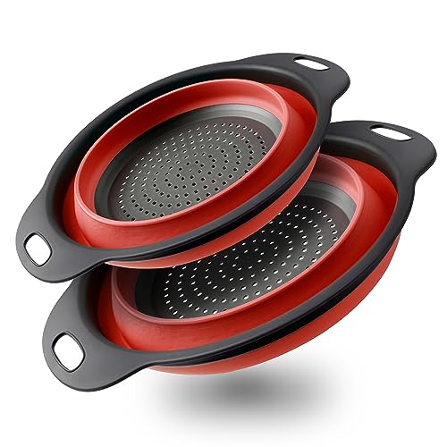 2 Stück Sieb Seiher Set, Faltbares Sieb Küche Silikon Nudelsieb Abtropfsieb mit Griff, Platzsparend Silikon Sieb Seiher für Draussen Camping Küche, Einschließlich 2 Größe Blau 30 CM und 25 CM von YC Kitchen