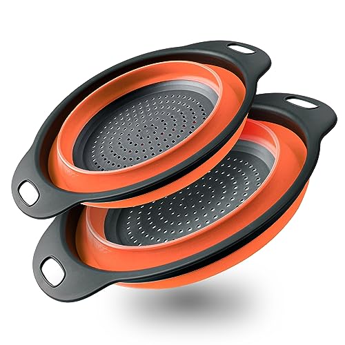 2 Stück Faltbares Sieb Seiher Set, Küche Silikon Nudelsieb Abtropfsieb Mit Griff, Platzsparend für Draussen Camping, Blau 30 CM und 25 CM von YC Kitchen
