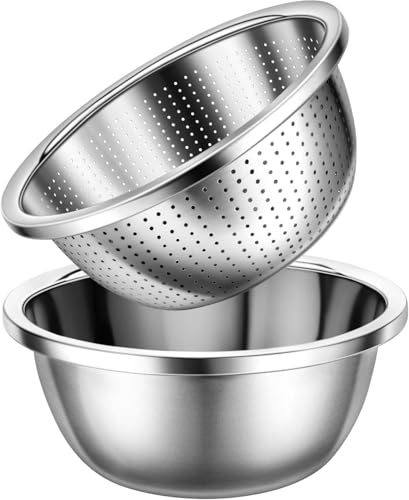 YC Kitchen Sieb Edelstahl, 22 cm mit Rührschüsseln, Sieb für Küchennahrung zum Waschen von Nudeln, Obst, Gemüse, Spülmaschinenfest (2 Sstück) YC Kitchen Sieb Edelstahl, 22 cm mit Rührschüsseln, Sieb für Küchennahrung zum Waschen von Nudeln, Obst, Gemüse, Spülmaschinenfest (2 Sstück) von YC Kitchen