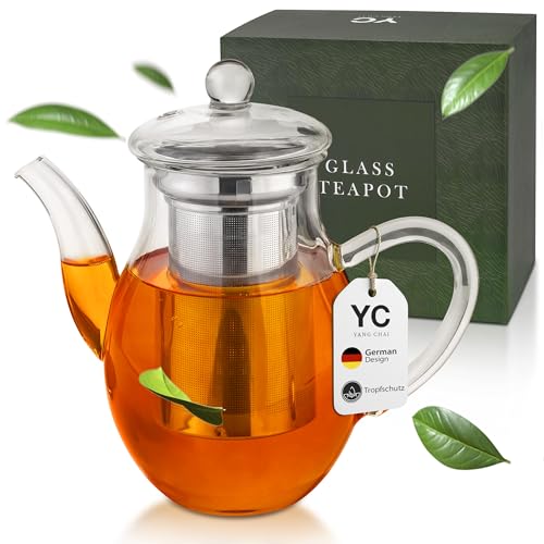 YC Yang Chai Teekanne aus Mundgeblasenem Glas Mit Teesieb 850 ml - Klar - Sieb aus 304 Edelstahl I Teapot 'Alice' - Hitzefest und Mikrowellenbeständig von YC YANG CHAI