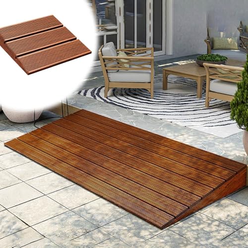 YCBTPS Holz Türschwellenrampe 8-20cm Hoch, Tragbare Stufenrampe, Schwellenrampe Rutschfester, Leichte Auffahrrampe, Übergangs Rampe Für Rollstuhl, Haustür, Garage(60 * 70 * 20cm/24 * 28 * 8in) von YCBTPS