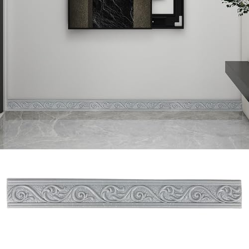 Stuckleisten 3D Selbstklebend, Tapetenbordüre selbstklebend & Zierleisten Selbstklebend (4x2,3m x6cm x4mm, Wasserdicht), Deckenleisten, Ideal für Flur, Ecke, Linien (Silbergrau) von YCBTREE